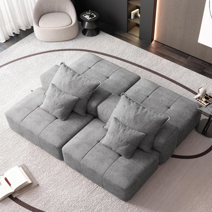 Canapé modulaire moderne surdimensionné en chenille avec 2 poufs, 2 places et 4 coussins pour le salon