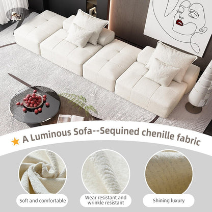 Canapé modulaire moderne surdimensionné en chenille avec 2 poufs, 2 places et 4 coussins pour le salon