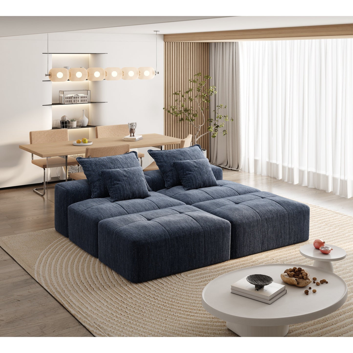 Canapé modulaire moderne surdimensionné en chenille avec 2 poufs, 2 places et 4 coussins pour le salon