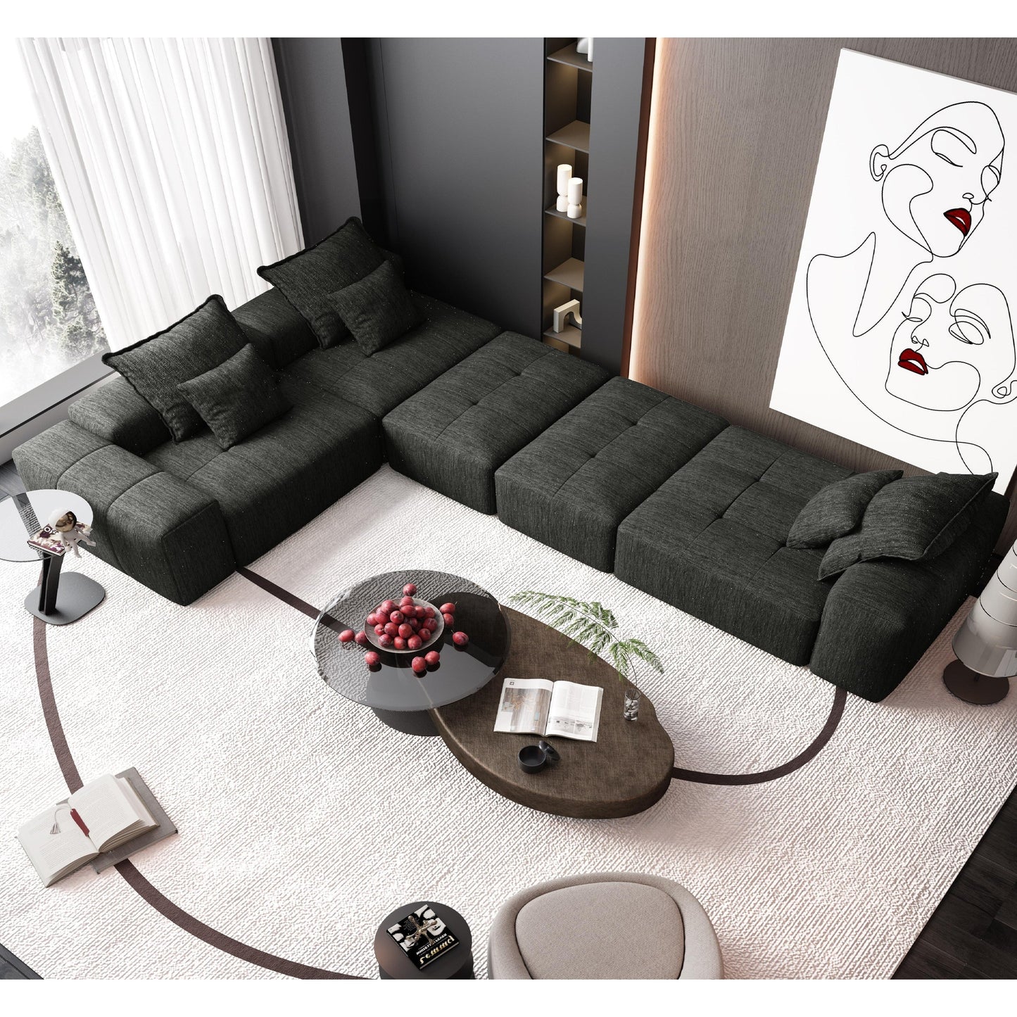 Canapé modulaire moderne surdimensionné en chenille avec coussins et 6 oreillers pour le salon