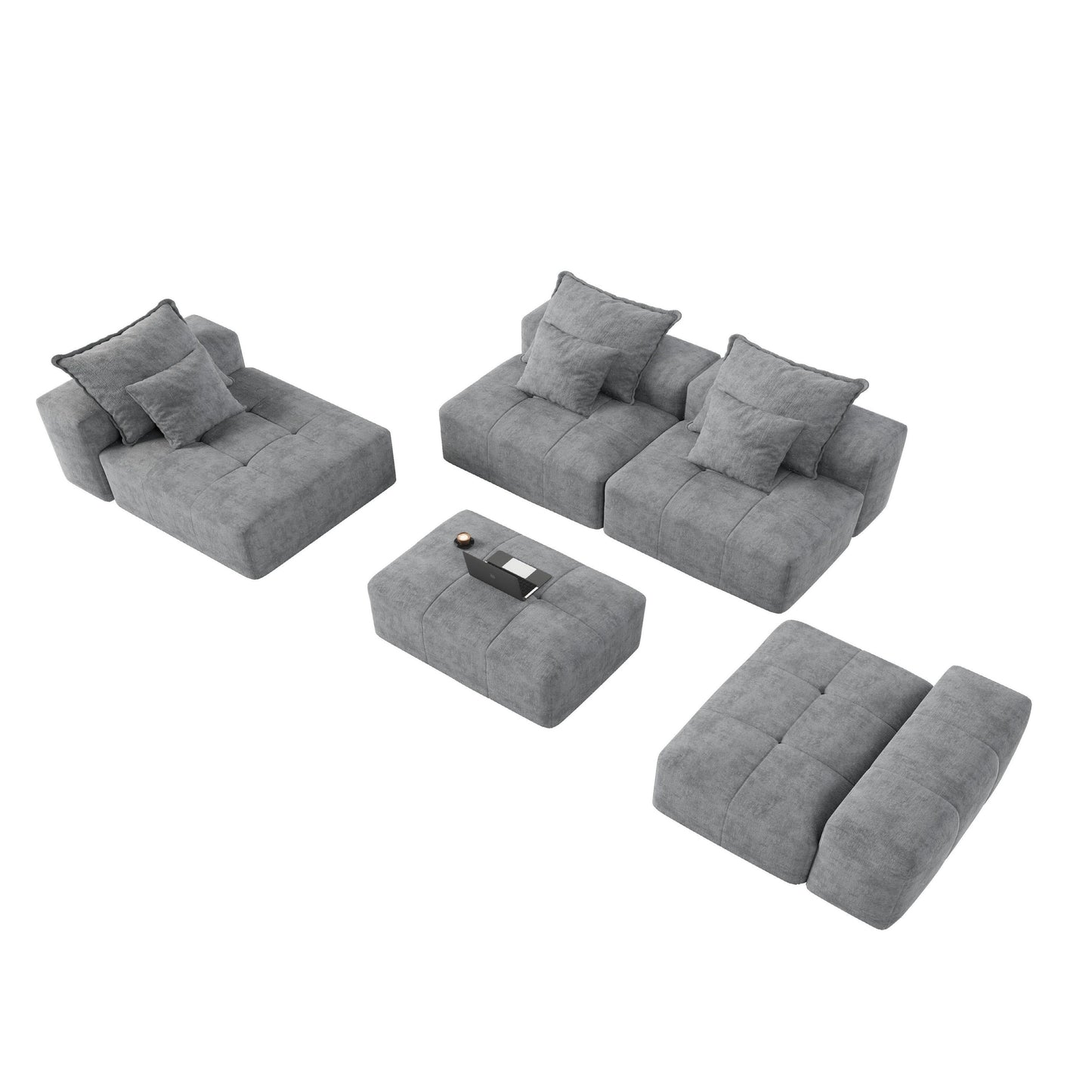 Canapé modulaire moderne surdimensionné en chenille avec coussins et 6 oreillers pour le salon