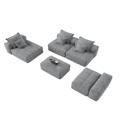 Canapé modulaire moderne surdimensionné en chenille avec coussins et 6 oreillers pour le salon