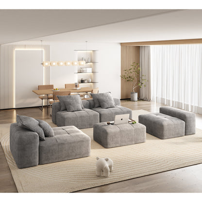 Canapé modulaire moderne surdimensionné en chenille avec coussins et 6 oreillers pour le salon