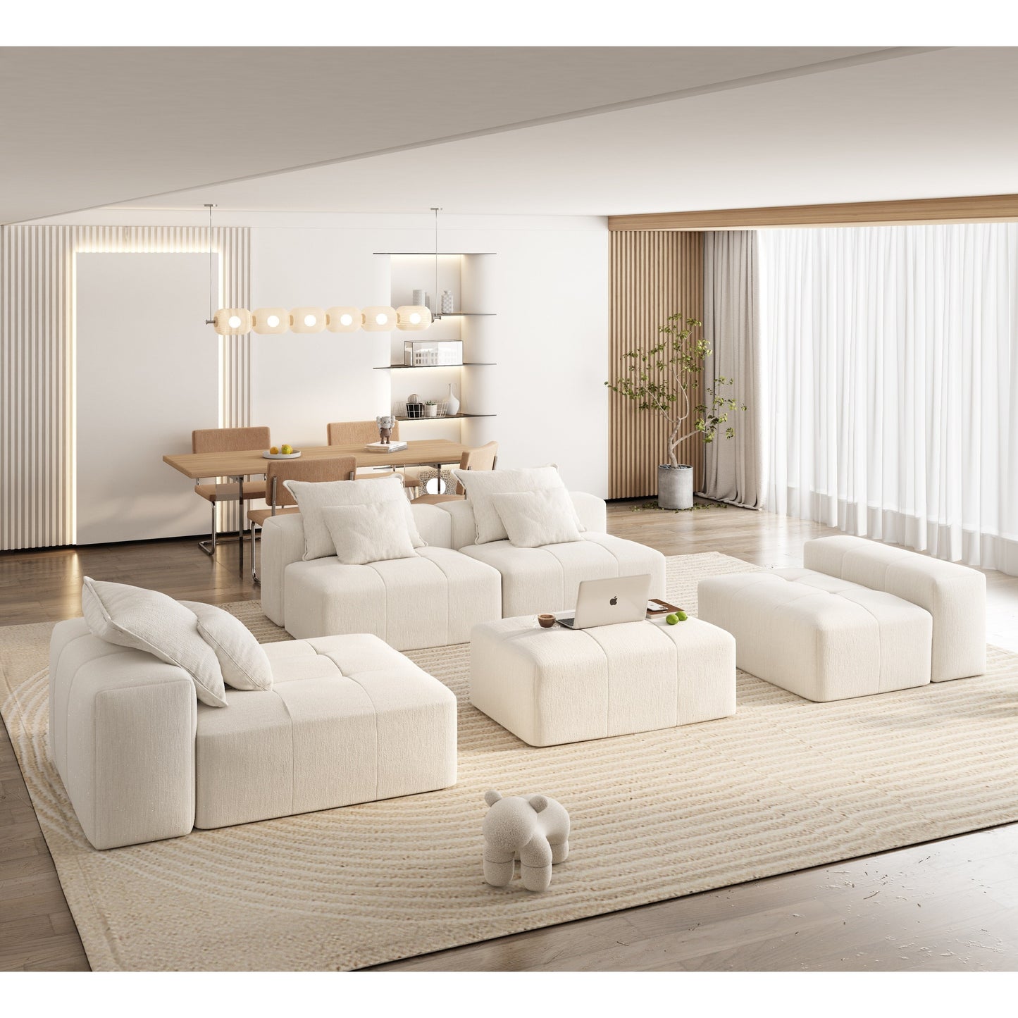 Canapé modulaire moderne surdimensionné en chenille avec coussins et 6 oreillers pour le salon