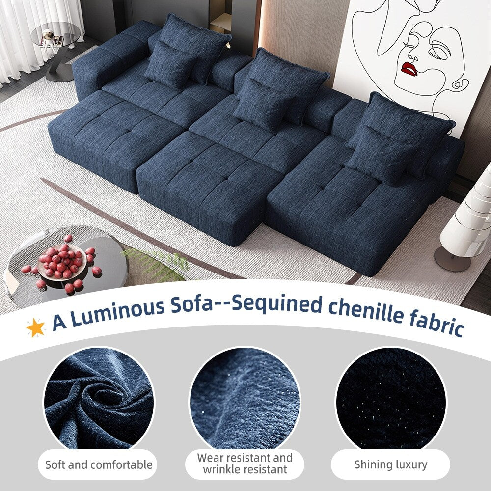 Canapé modulaire moderne surdimensionné en chenille avec coussins et 6 oreillers pour le salon