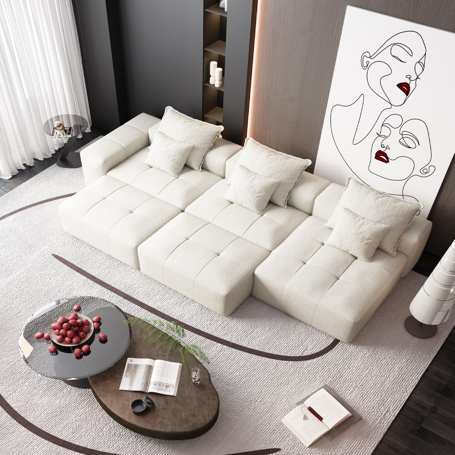 Canapé modulaire moderne surdimensionné en chenille avec coussins et 6 oreillers pour le salon