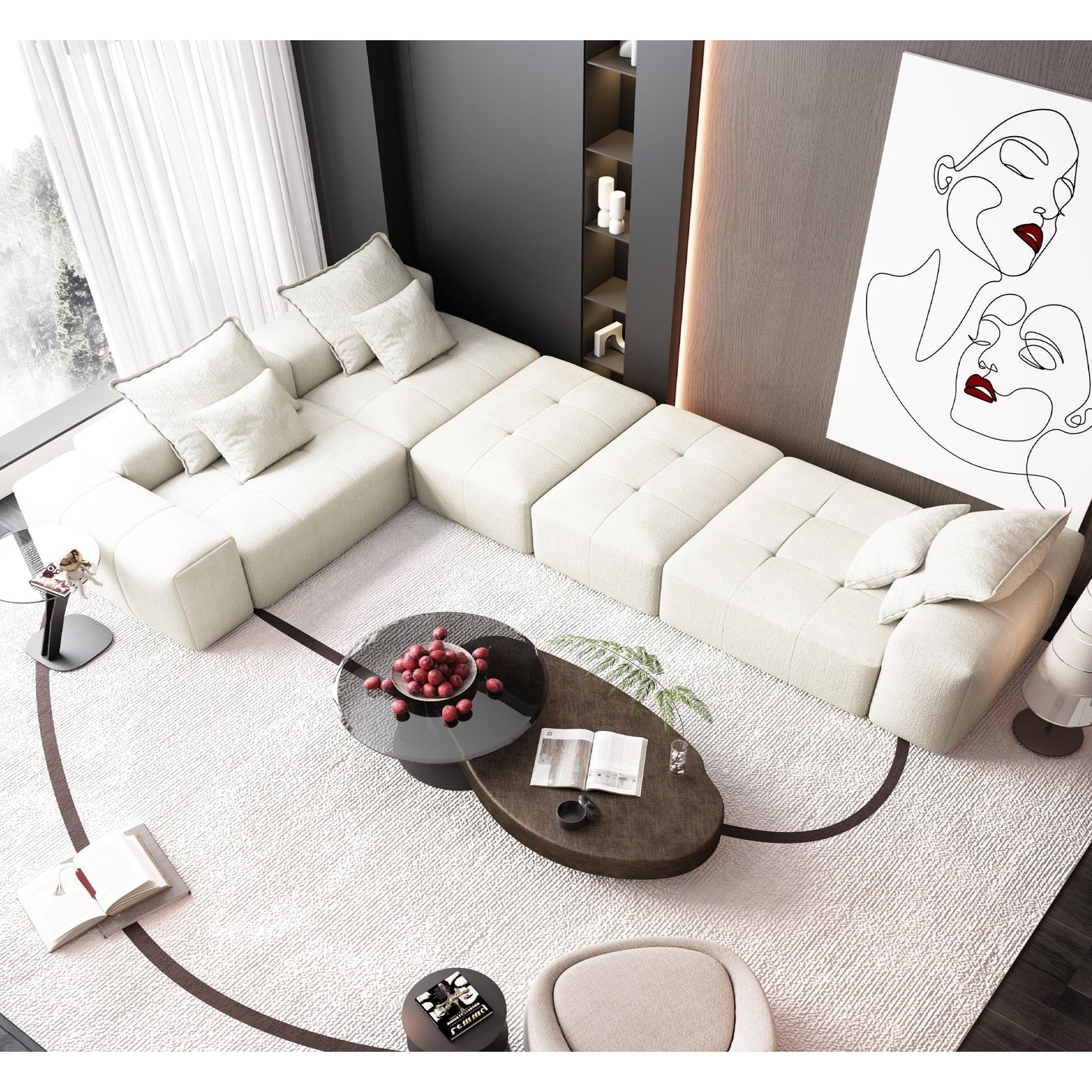 Canapé modulaire moderne surdimensionné en chenille avec coussins et 6 oreillers pour le salon