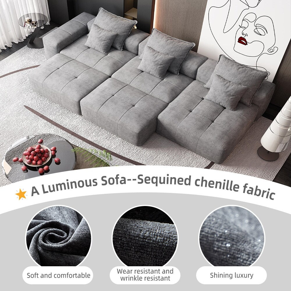 Canapé modulaire moderne surdimensionné en chenille avec coussins et 6 oreillers pour le salon