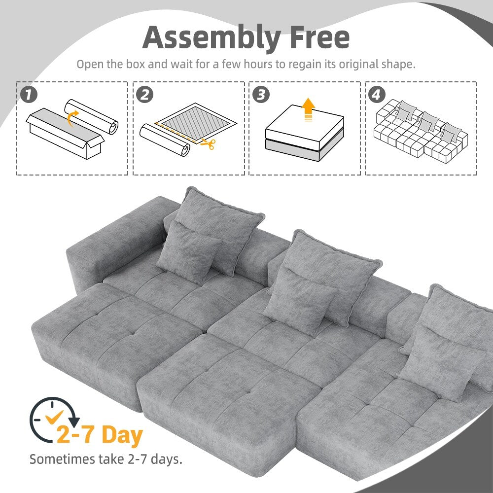 Canapé modulaire moderne surdimensionné en chenille avec coussins et 6 oreillers pour le salon