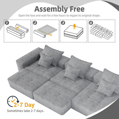 Canapé modulaire moderne surdimensionné en chenille avec coussins et 6 oreillers pour le salon