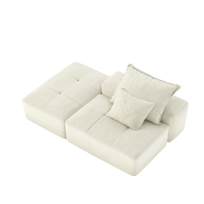 Canapé modulaire capitonné en chenille surdimensionné et moderne avec 2 oreillers et pouf pour le salon