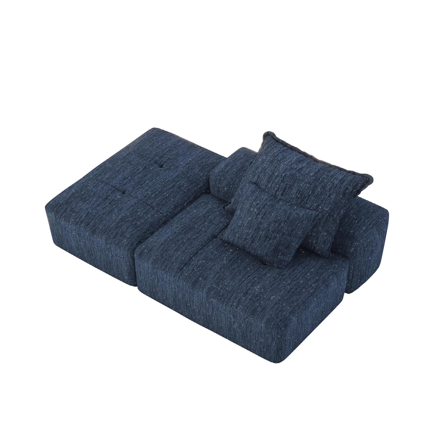 Canapé modulaire capitonné en chenille surdimensionné et moderne avec 2 oreillers et pouf pour le salon