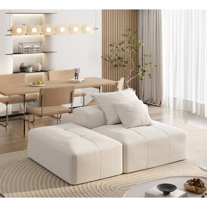 Canapé modulaire capitonné en chenille surdimensionné et moderne avec 2 oreillers et pouf pour le salon