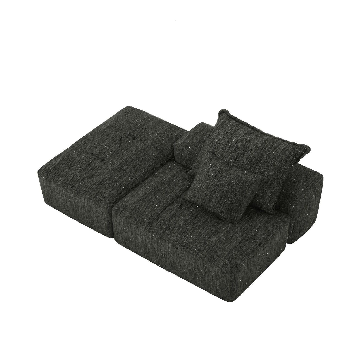 Canapé modulaire capitonné en chenille surdimensionné et moderne avec 2 oreillers et pouf pour le salon