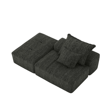 Canapé modulaire capitonné en chenille surdimensionné et moderne avec 2 oreillers et pouf pour le salon