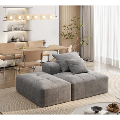 Canapé modulaire capitonné en chenille surdimensionné et moderne avec 2 oreillers et pouf pour le salon