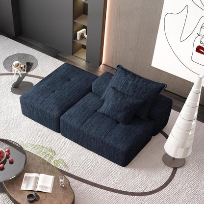 Canapé modulaire capitonné en chenille surdimensionné et moderne avec 2 oreillers et pouf pour le salon