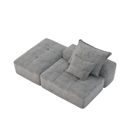 Canapé modulaire capitonné en chenille surdimensionné et moderne avec 2 oreillers et pouf pour le salon