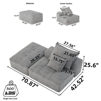 Canapé modulaire capitonné en chenille surdimensionné et moderne avec 2 oreillers et pouf pour le salon
