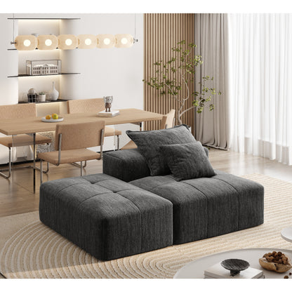 Canapé modulaire capitonné en chenille surdimensionné et moderne avec 2 oreillers et pouf pour le salon