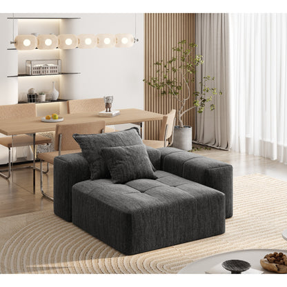 Canapé modulaire capitonné en chenille surdimensionné et moderne avec 2 coussins pour salon et bureau