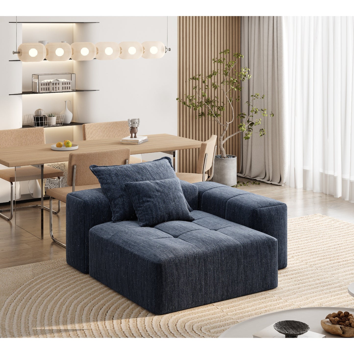 Canapé modulaire capitonné en chenille surdimensionné et moderne avec 2 coussins pour salon et bureau