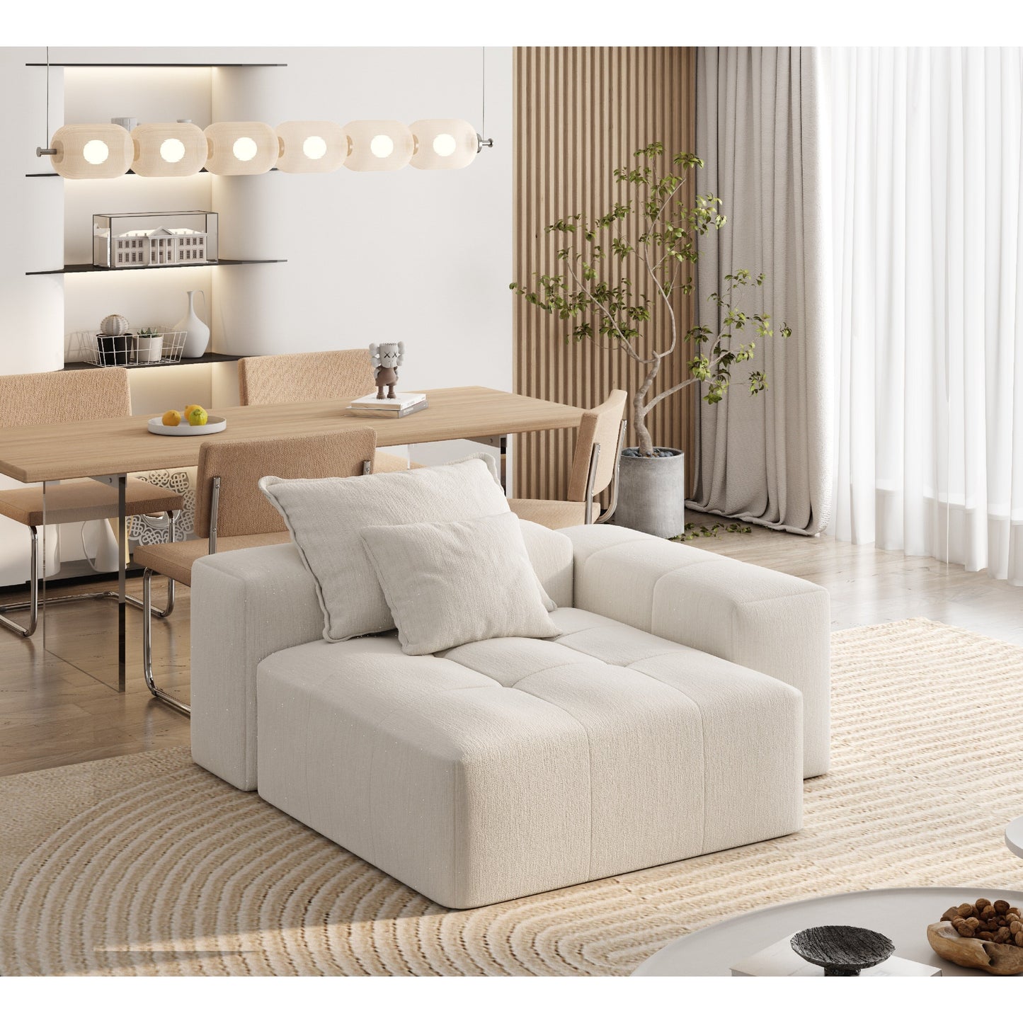 Canapé modulaire capitonné en chenille surdimensionné et moderne avec 2 coussins pour salon et bureau