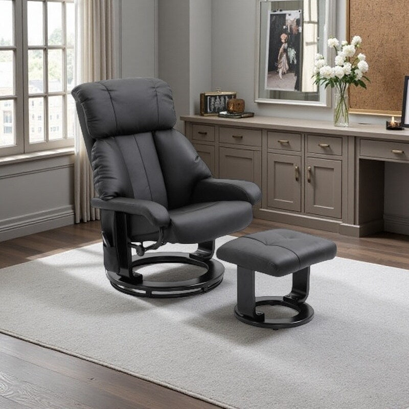 Fauteuil inclinable moderne en cuir synthétique avec repose-pieds, massage par vibrations à 10 zones et base pivotante en bois pour salon et chambre