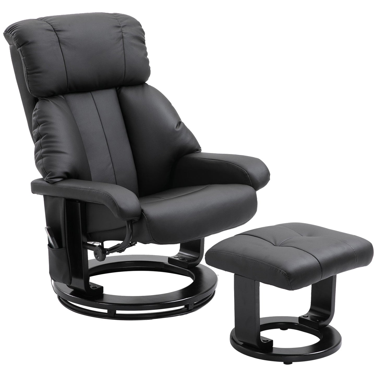 Fauteuil inclinable moderne en cuir synthétique avec repose-pieds, massage par vibrations à 10 zones et base pivotante en bois pour salon et chambre