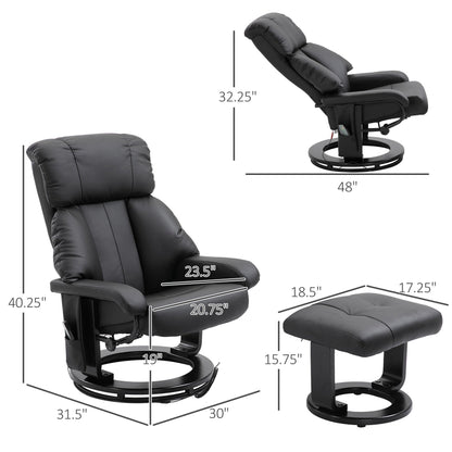 Fauteuil inclinable moderne en cuir synthétique avec repose-pieds, massage par vibrations à 10 zones et base pivotante en bois pour salon et chambre