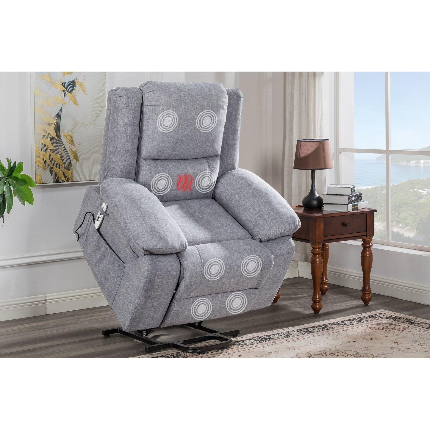 Fauteuil inclinable électrique moderne, canapé chauffant et massant réglable avec rangement latéral, repose-pieds et télécommande