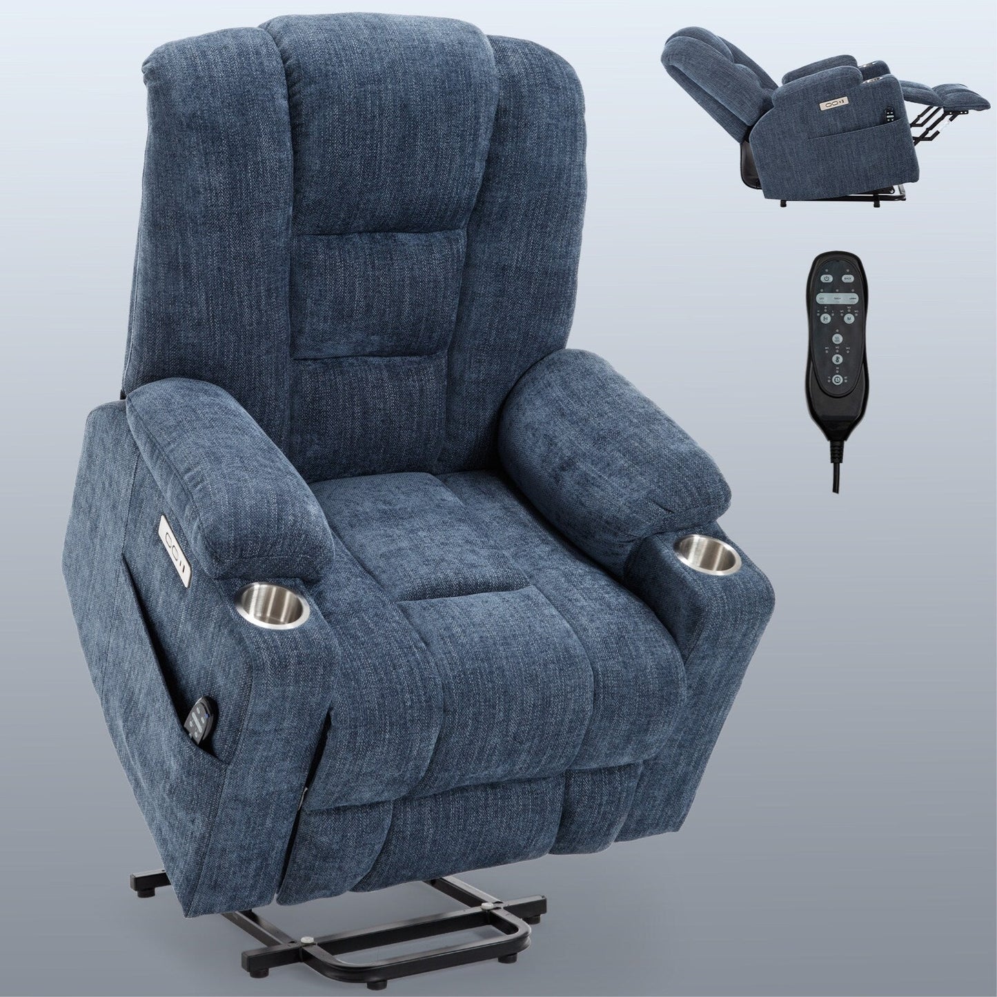 Fauteuil inclinable électrique moderne, fauteuil de massage chauffant, canapé simple rembourré avec deux ports USB et porte-gobelets