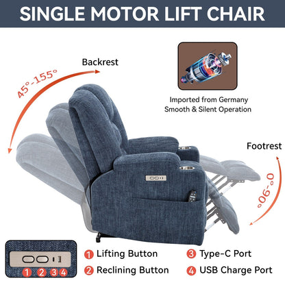 Fauteuil inclinable électrique moderne, fauteuil de massage chauffant, canapé simple rembourré avec deux ports USB et porte-gobelets