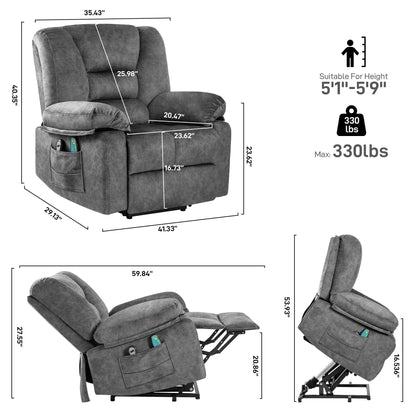 Fauteuil inclinable électrique moderne avec chauffage lombaire et minuterie pour personnes âgées