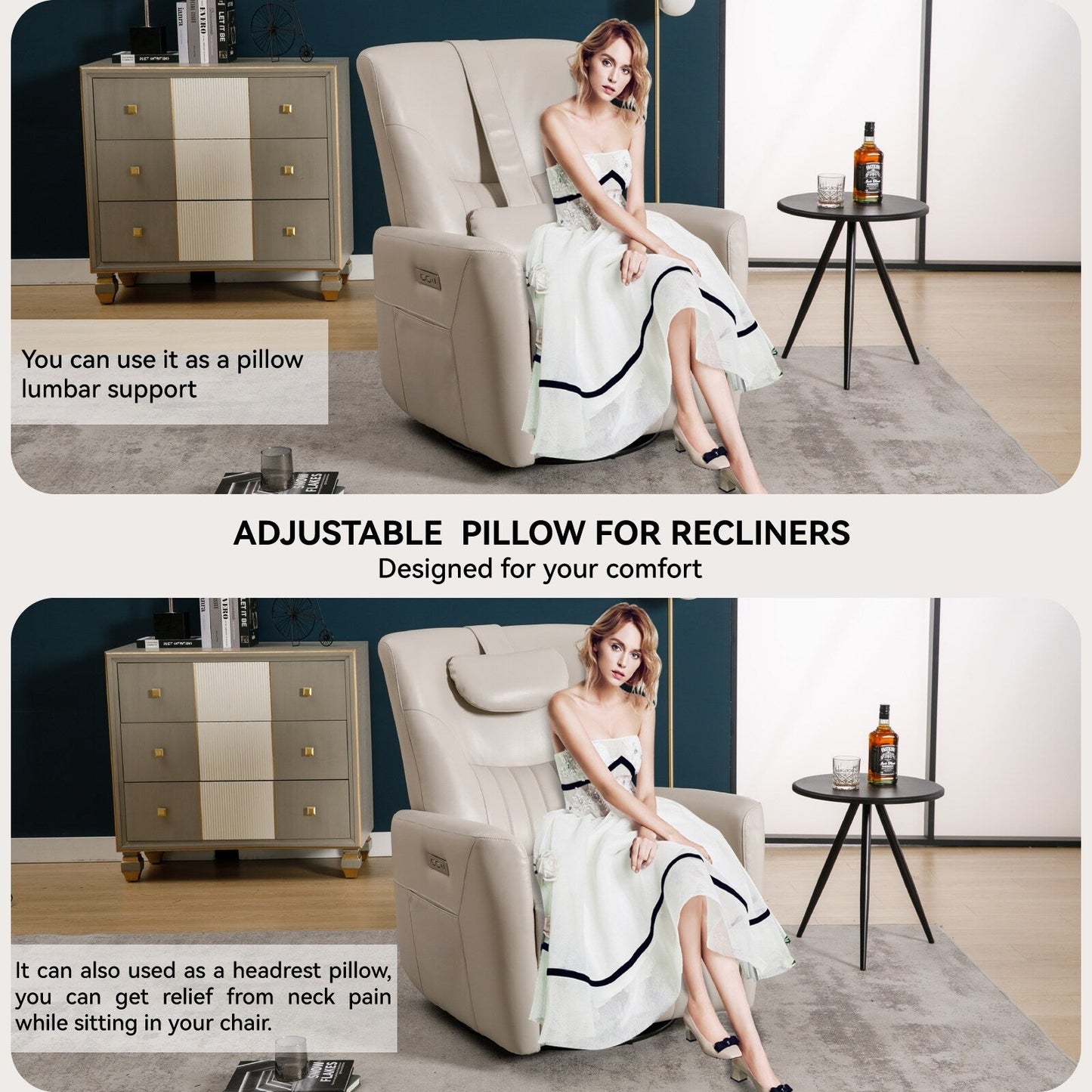 Canapé inclinable électrique moderne, pivotant et réglable, avec ports USB et Type-C, oreiller amovible