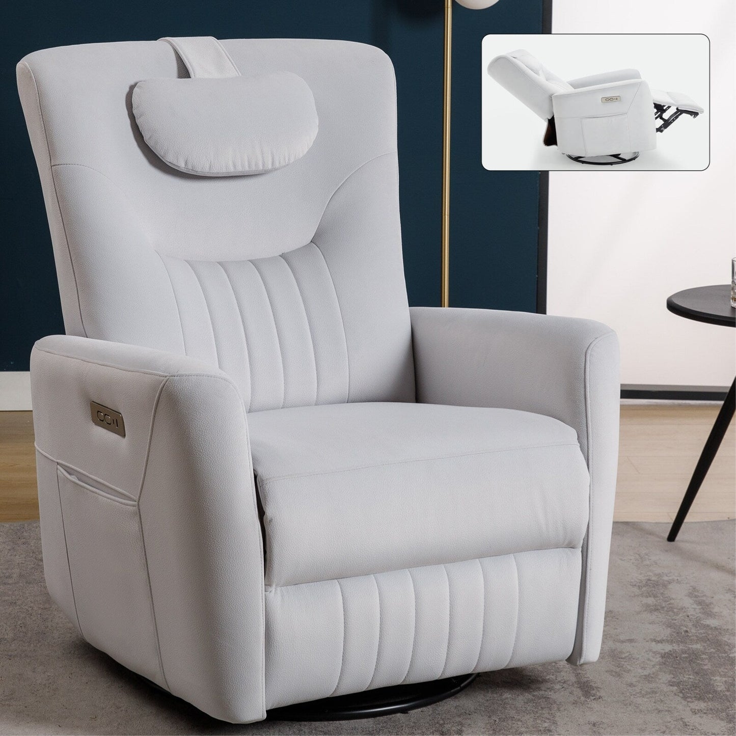 Canapé inclinable électrique moderne, pivotant et réglable, avec ports USB et Type-C, oreiller amovible