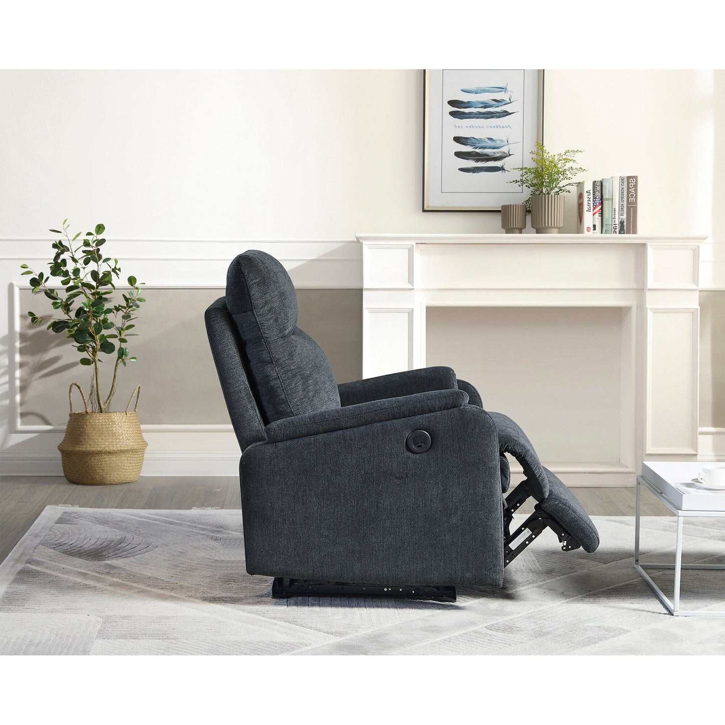 Fauteuil inclinable électrique moderne avec port USB, dossier haut et revêtement facile à nettoyer pour salon ou chambre.