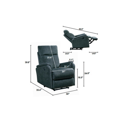 Fauteuil inclinable électrique moderne avec port USB, dossier haut et revêtement facile à nettoyer pour salon ou chambre.