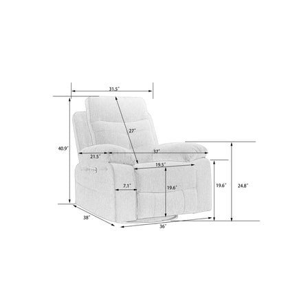Fauteuil inclinable électrique moderne avec haut-parleur Bluetooth, éclairage LED, ports de chargement USB, repose-pieds rétractable et poches de rangement