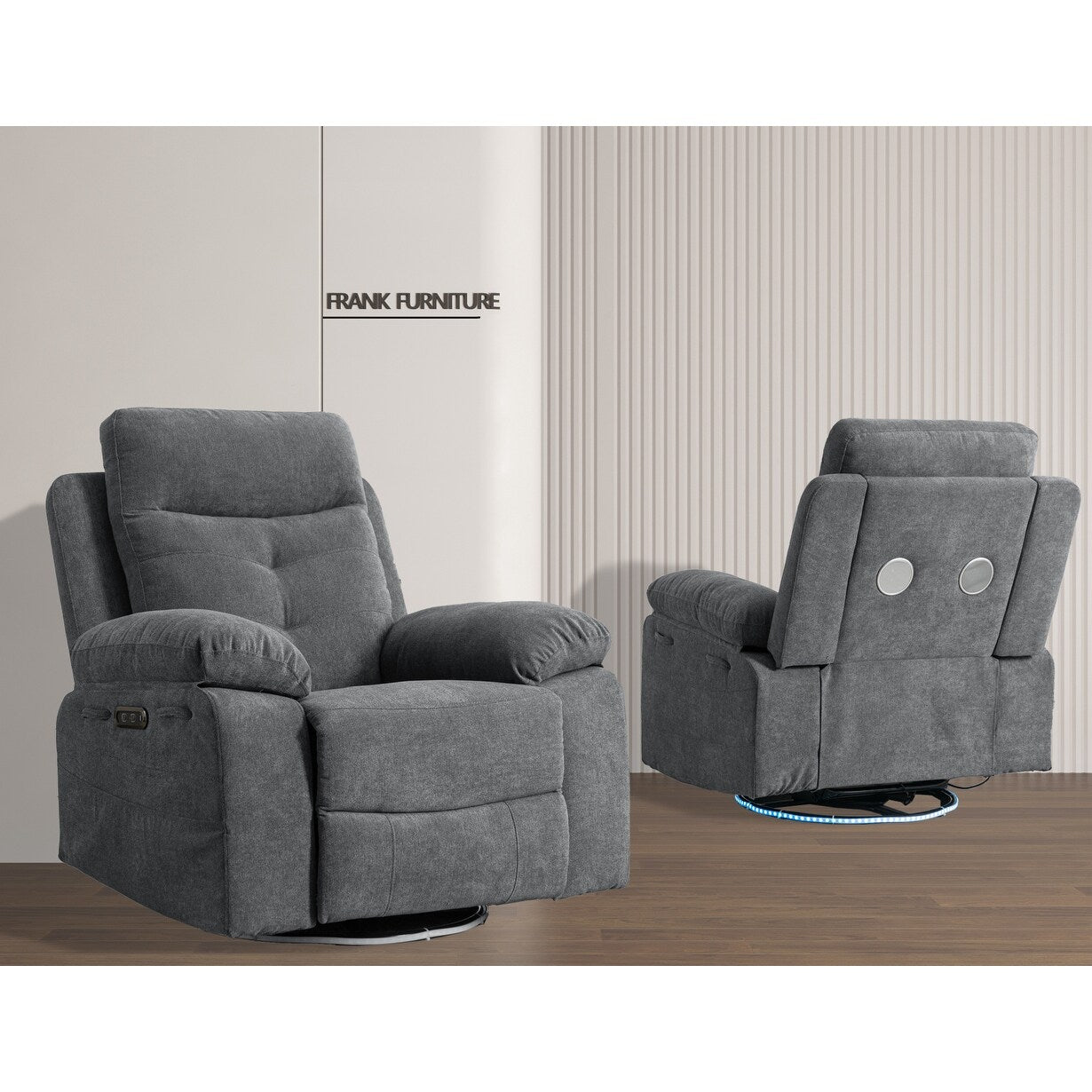 Fauteuil inclinable électrique moderne avec haut-parleur Bluetooth, éclairage LED, ports de chargement USB, repose-pieds rétractable et poches de rangement