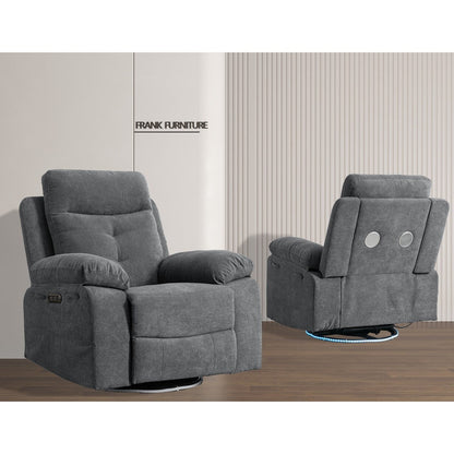 Fauteuil inclinable électrique moderne avec haut-parleur Bluetooth, éclairage LED, ports de chargement USB, repose-pieds rétractable et poches de rangement
