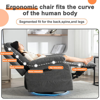 Fauteuil inclinable électrique moderne avec haut-parleur Bluetooth, éclairage LED, ports de chargement USB, repose-pieds rétractable et poches de rangement