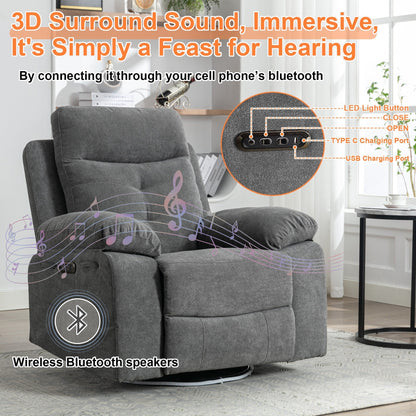 Fauteuil inclinable électrique moderne avec haut-parleur Bluetooth, éclairage LED, ports de chargement USB, repose-pieds rétractable et poches de rangement