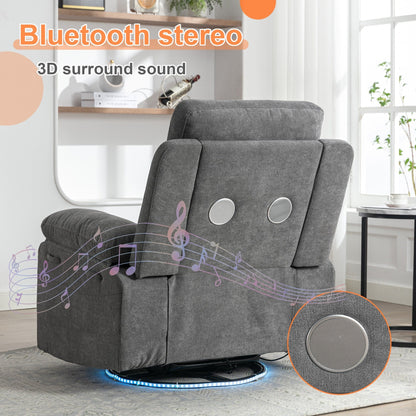 Fauteuil inclinable électrique moderne avec haut-parleur Bluetooth, éclairage LED, ports de chargement USB, repose-pieds rétractable et poches de rangement
