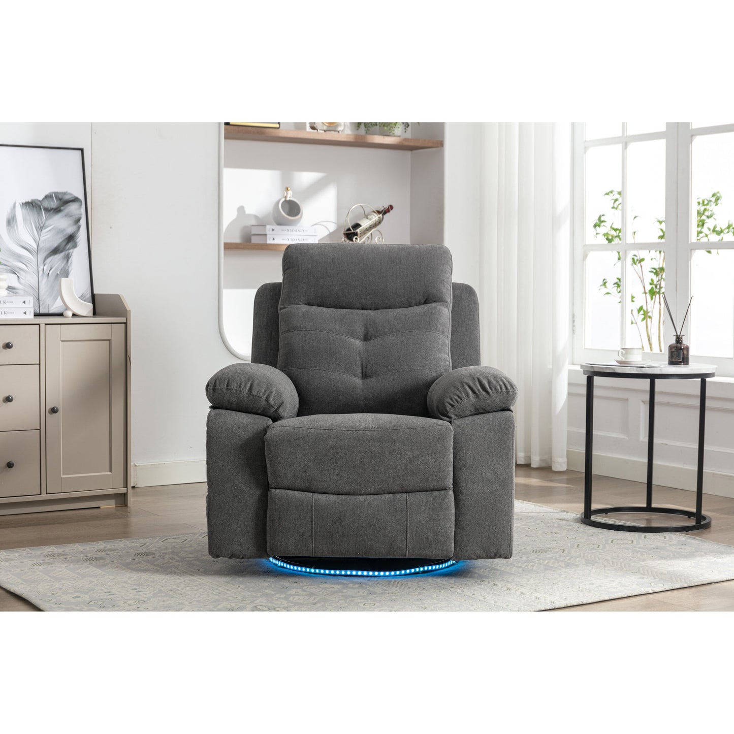 Fauteuil inclinable électrique moderne avec haut-parleur Bluetooth, éclairage LED, ports de chargement USB, repose-pieds rétractable et poches de rangement