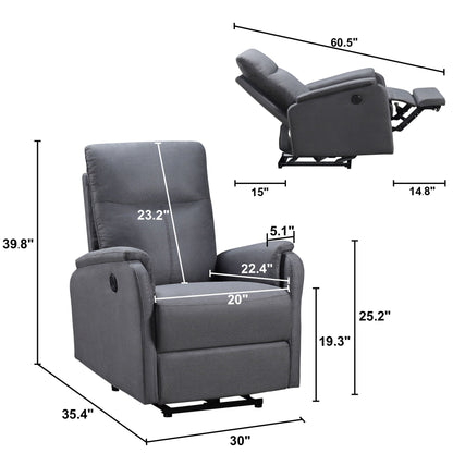Fauteuil inclinable électrique moderne avec port USB, support complet de la tête et des lombaires, tissu facile à nettoyer