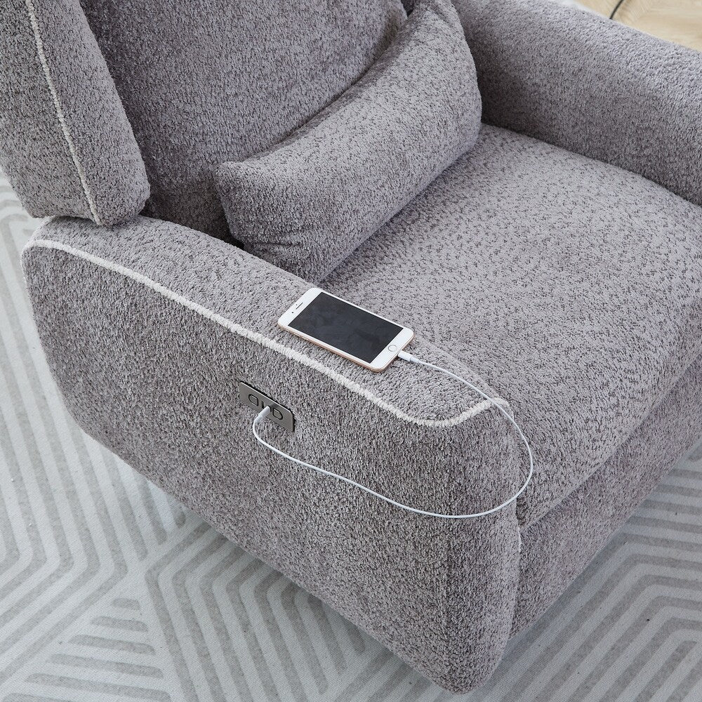 Fauteuil inclinable électrique moderne pivotant simple, fauteuil à bascule rembourré avec port de chargement USB