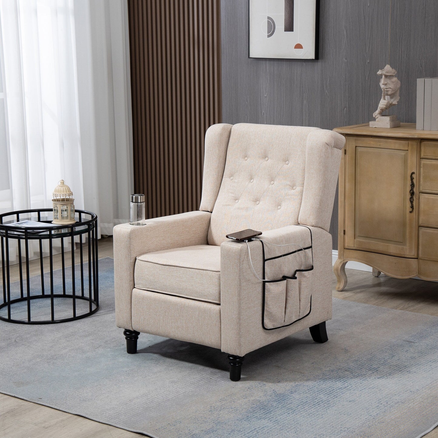 Fauteuil inclinable manuel moderne à dossier bas, siège de cinéma maison, fauteuil de salon à oreilles avec vibrations et chaleur