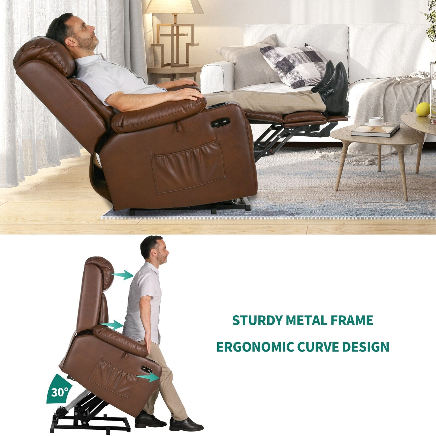 Fauteuil inclinable moderne en similicuir avec massage