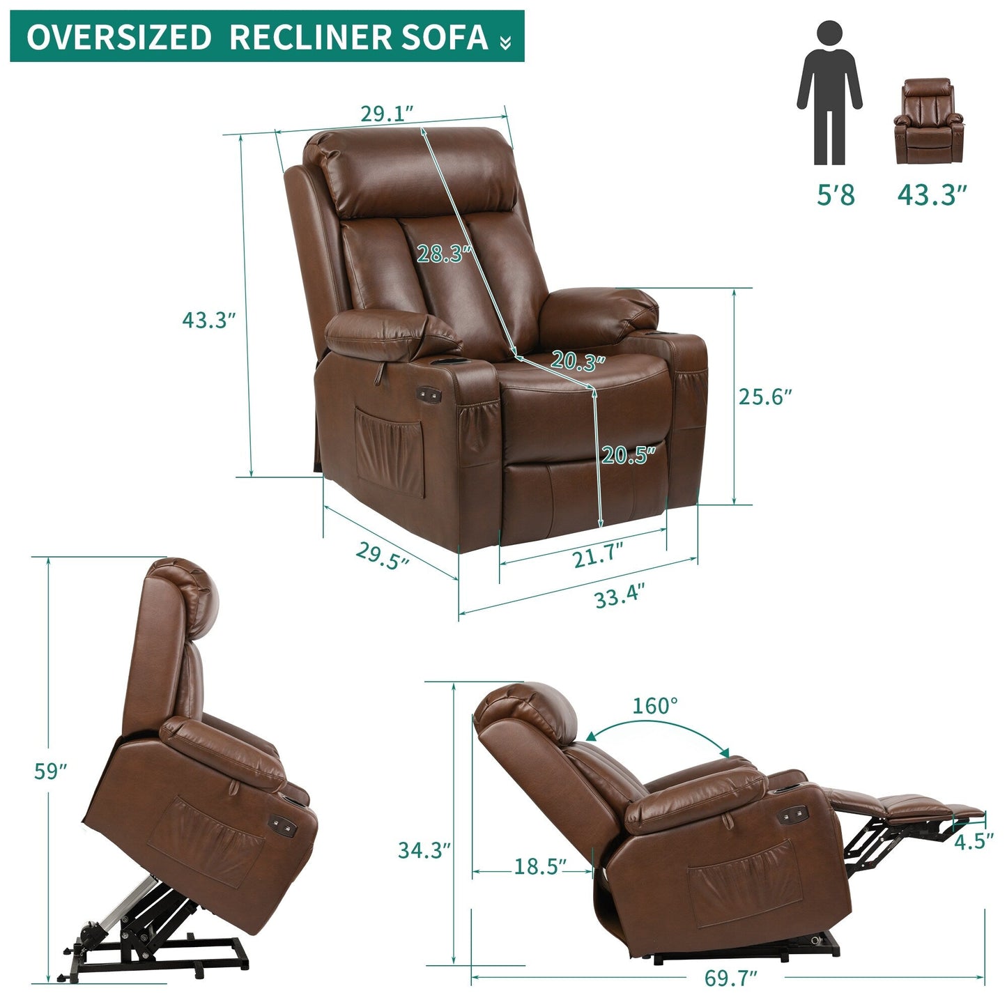 Fauteuil inclinable moderne en similicuir avec massage